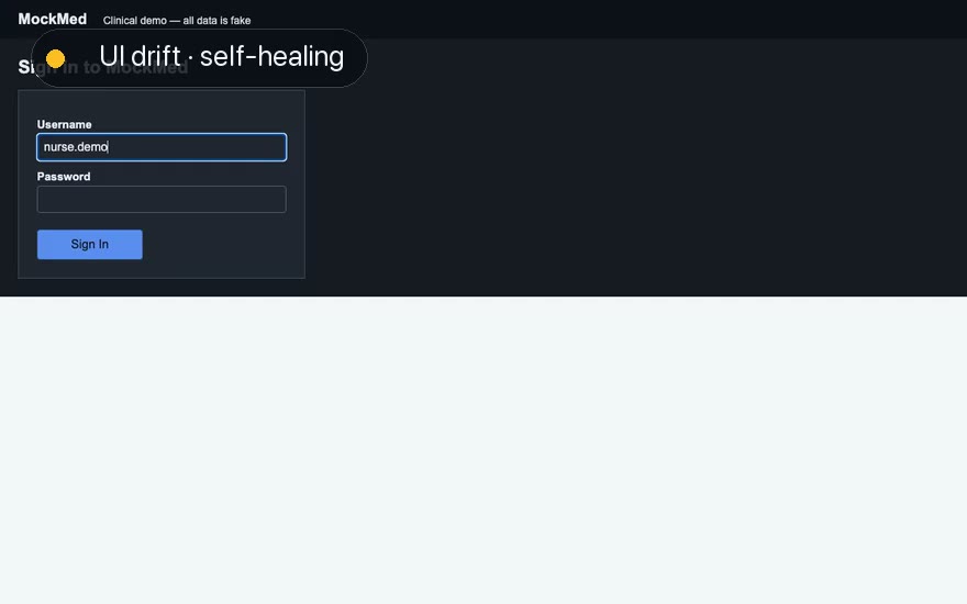 OpenAdapt replaying against a drifted UI: the fallback ladder still finds each target and proposes the anchor fix as a reviewable diff.